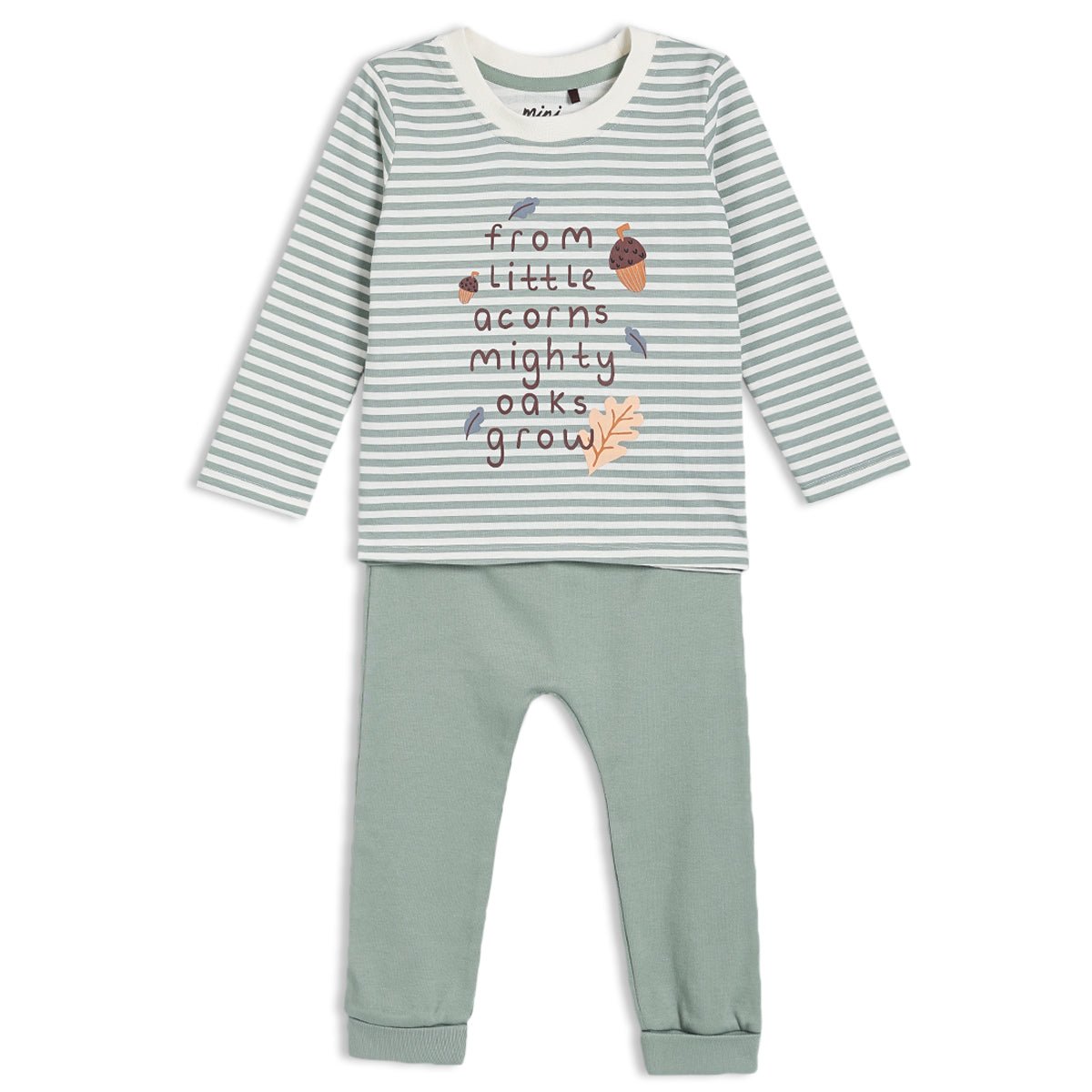 Baby Unisex Printed 2pc Set, Sage - Minicuddles