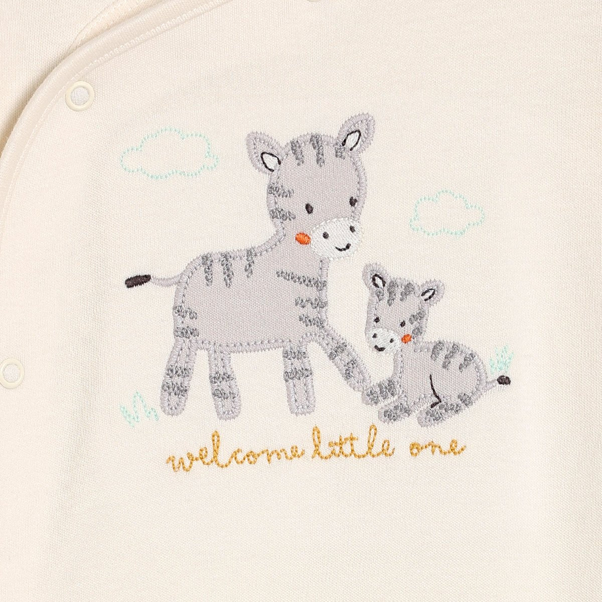 Baby Unisex Zebra Embroidered Sleepsuit, White - Minicuddles